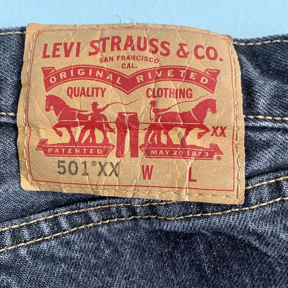 Levis 501XX Mens 46x31 (Measured) Gray Acid Wash Straight Leg Button Fly Jeans
